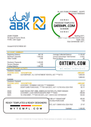Egypt Al Ahli Bank of Kuwait bank statement easy to fill template in Word and PDF format