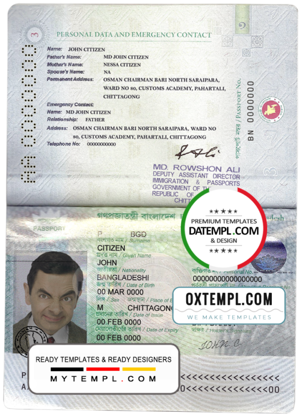 Bangladesh passport template in PSD format, fully editable