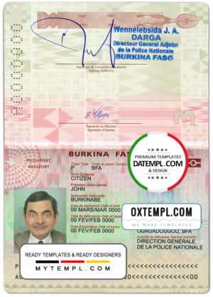 Burkina Faso passport template in PSD format, fully editable (2018 - present)