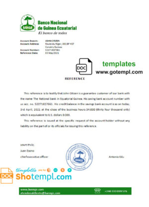 Equatorial Guinea The National Bank bank reference letter template in Word and PDF format