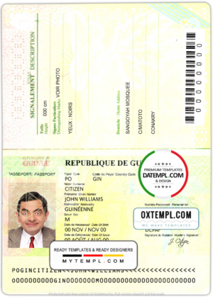Guinea passport template in PSD format