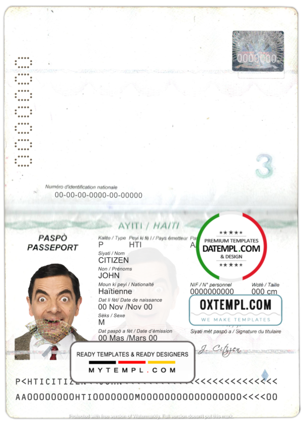 Haiti passport template in PSD format, fully editable