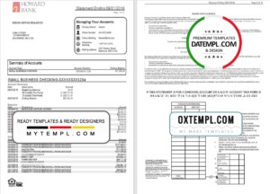 USA Maryland Howard Business bank statement template, Excel and PDF format (.xls and .pdf) (4 pages)