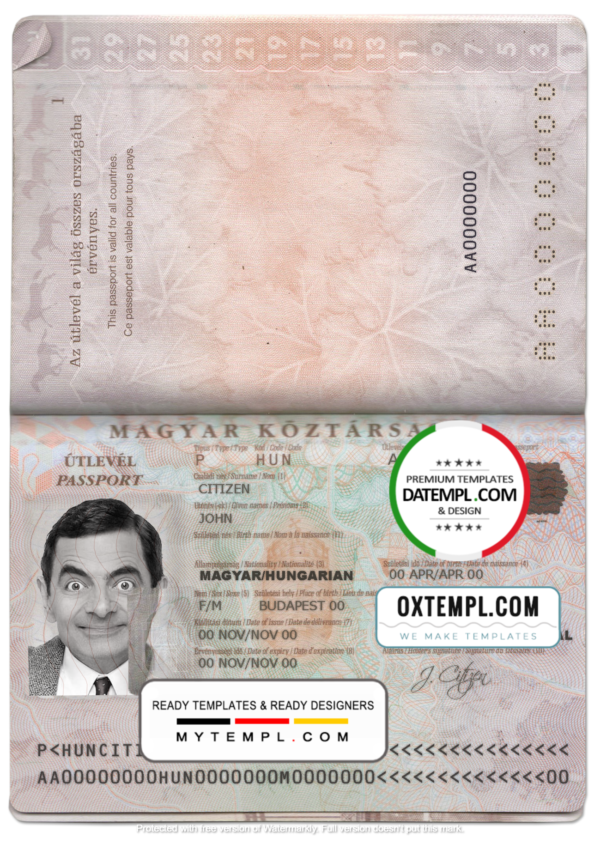 Hungary passport template in PSD format