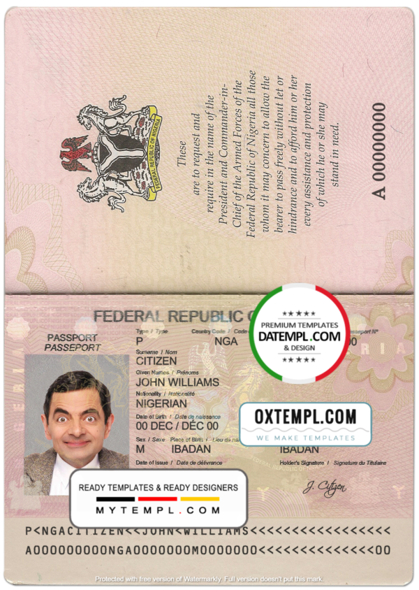 Nigeria passport template in PSD format, fully editable (2007 - 2019)