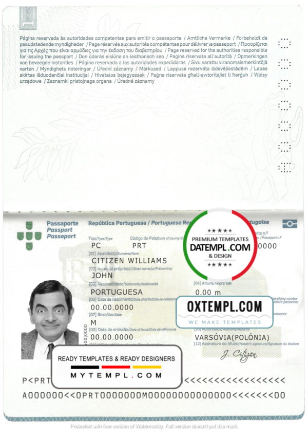Portugal passport template in PSD format (2006 - 2017)