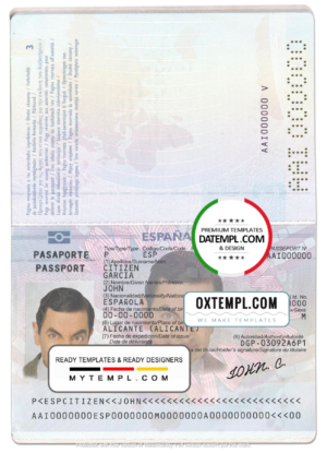 Spain passport template in PSD format, fully editable (2015 - present)