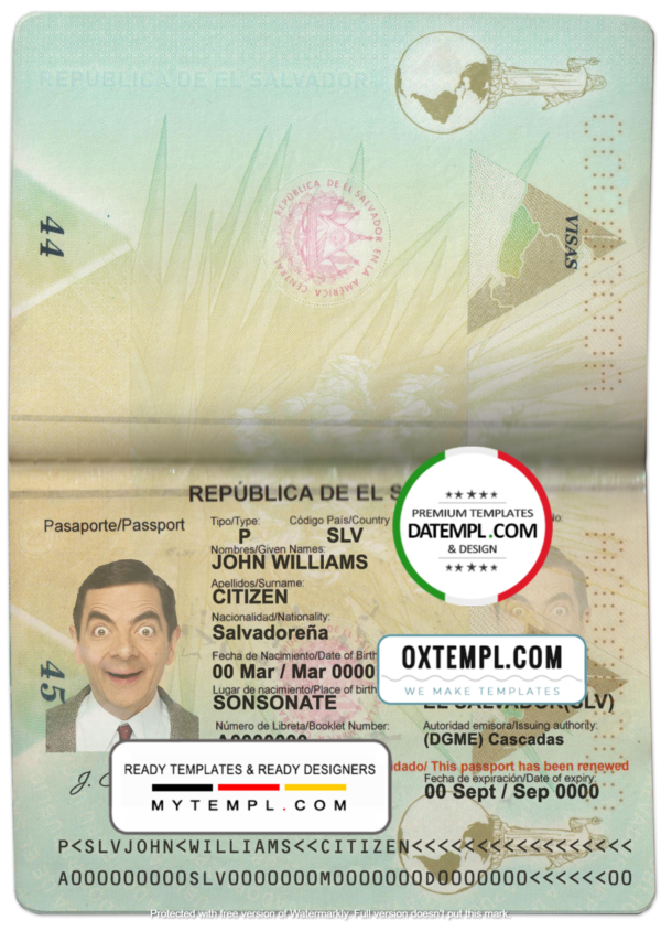 Salvador passport template in PSD format, fully editable