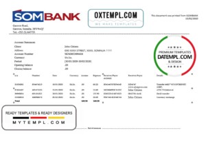 Somalia Sombank bank statement template in Word and PDF format