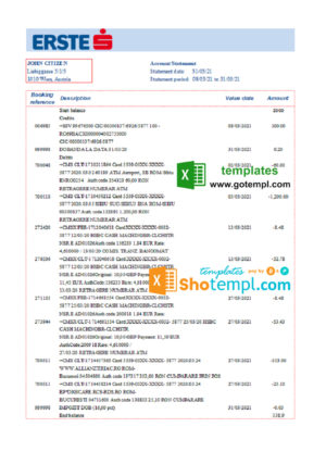 Austria Erste Group bank statement easy to fill template in Excel and PDF format