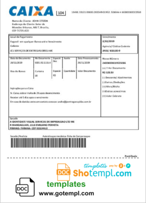 Brazil Caixa bank statement easy to fill template in Word and PDF format