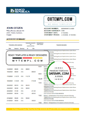 Uruguay Banco De La Republica Oriental Del Uruguay bank statement template in .xls and .pdf file format