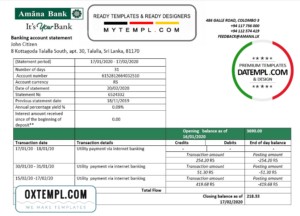 Sri Lanka Amana bank proof of address statement template in Word and PDF format