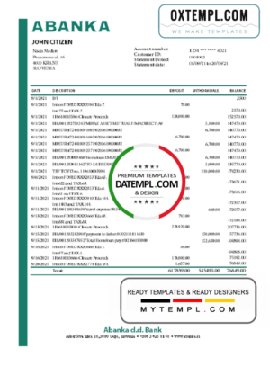 Slovenia Abanka d.d bank statement template in Excel and PDF format