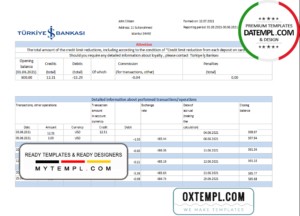 Turkey Bankasi Bank statement easy to fill template in .xls and .pdf format