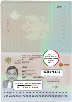 Montenegro passport template in PSD format