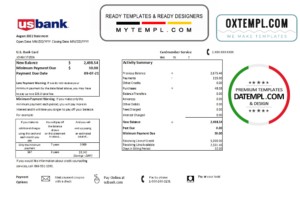 USA U.S. bank credit card statement template in .xls and .pdf file format