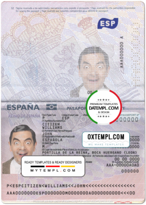 Spain passport template in PSD format, fully editable (2015 - present)