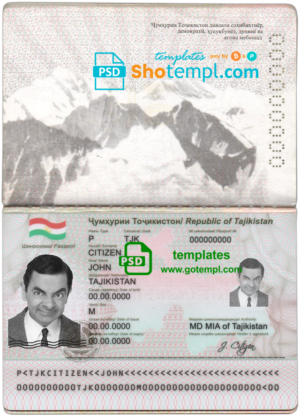 Tajikistan passport template in PSD format