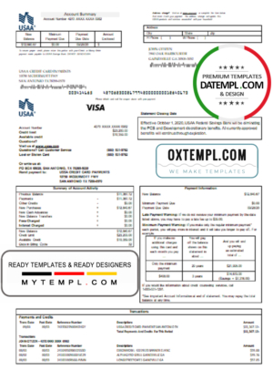 USA USAA bank Credit card statement template in Word and PDF format