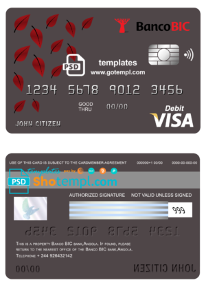 Angola Banco BIC bank visa card debit card template in PSD format, fully editable