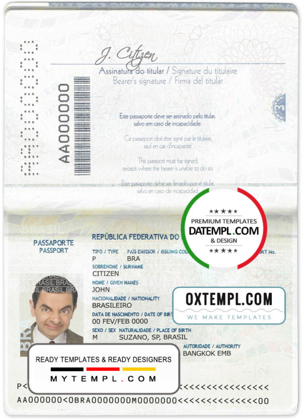 Brazil passport template in PSD format, fully editable