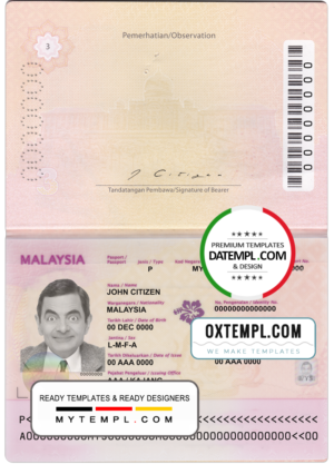 Malaysia passport template in PSD format, version 2, fully editable (2010 - 2017)