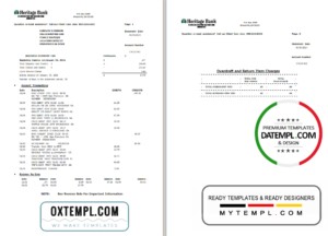 USA Heritage bank statement template in Excel and PDF format (3 pages)