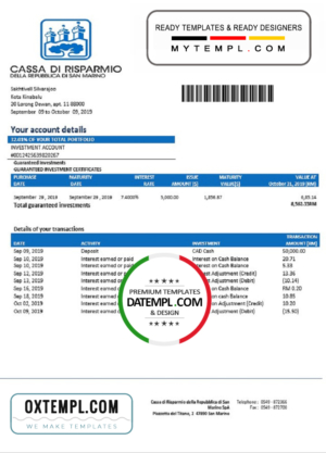 San Marino Cassa di Risparmio bank proof of address statement template in Word and PDF  format