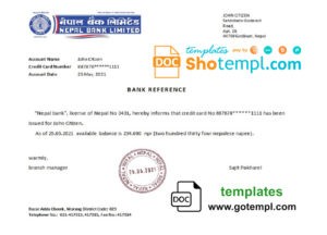 Nepal Nepal Bank bank reference letter template in Word and PDF format