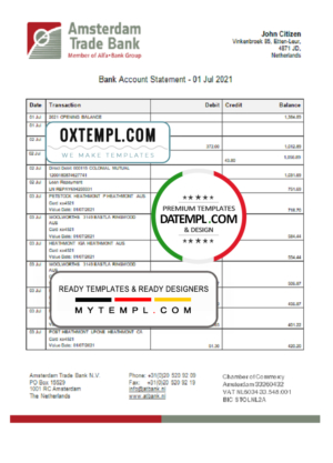Netherlands Amsterdam Trade Bank statement template in Word and PDF format