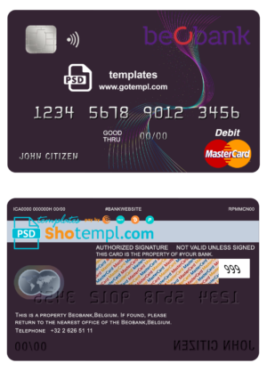 Belgium Beobank  mastercard debit card template in PSD format, fully editable