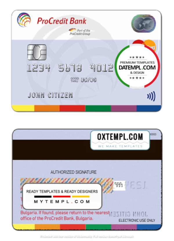 Bulgaria ProCredit Bank mastercard template in PSD format, fully editable