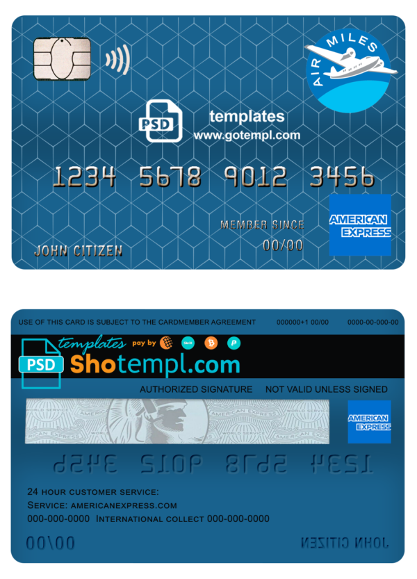 Canada American Express Air Miles credit card template in PSD format, fully editable