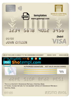 Dominican Republic Central bank Of the Dominican Republic visa card debit card template in PSD format, fully editable