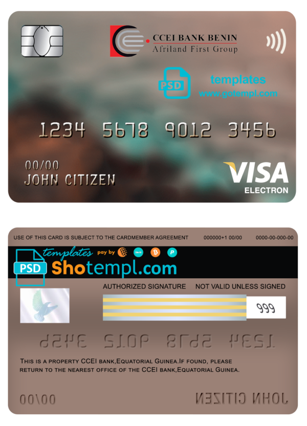 Equatorial Guinea CCEI Bank visa electron card template in PSD format, fully editable