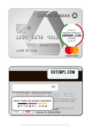Germany Commerzbank Bank mastercard template in PSD format, fully editable
