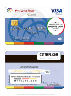 Germany ProCredit Bank visa business credit card template in PSD format, fully editable