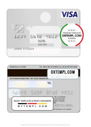 Germany Sparkasse Bank visa card template in PSD format, fully editable