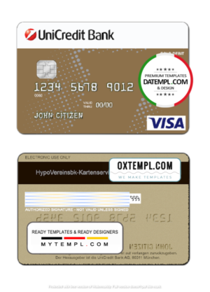 Germany UniCredit Bank visa credit card template in PSD format, fully editable