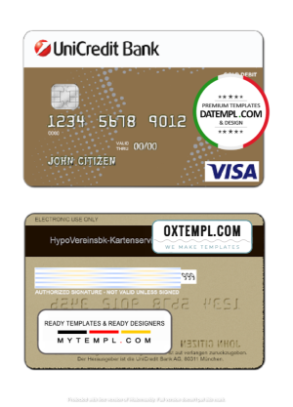 Germany UniCredit Bank visa credit card template in PSD format, fully editable