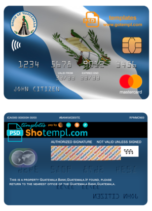 Guatemala Banco de Guatemala bank mastercard template in PSD format, fully editable