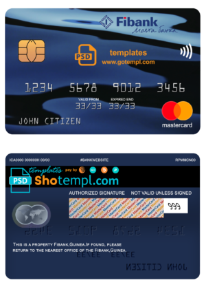 Guinea Fibank bank mastercard template in PSD format, fully editable