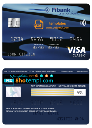 Guinea Fibank bank visa classic card template in PSD format, fully editable