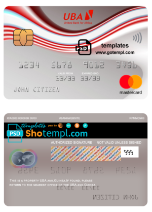 Guinea UBA bank mastercard template in PSD format, fully editable