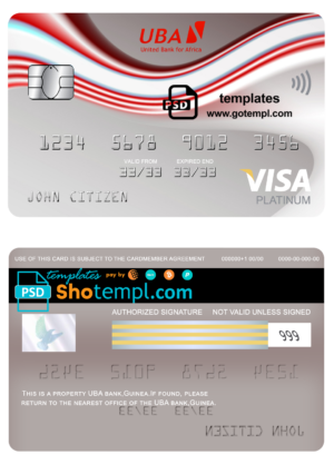Guinea UBA bank visa platinum card template in PSD format, fully editable