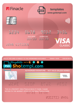 India Finacle bank visa classic card, fully editable template in PSD format