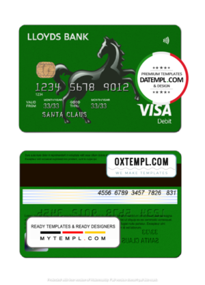 United Kingdom Lloyds credit card template in PSD format, fully editable