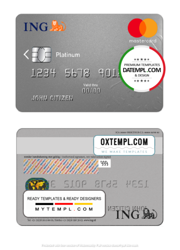 Netherlands ING Bank mastercard template in PSD format, fully editable