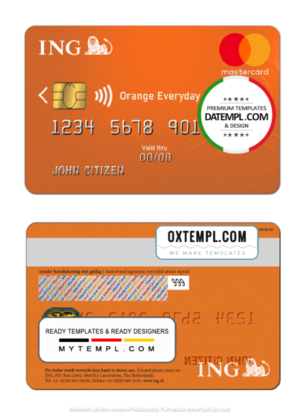 Netherlands ING Orange mastercard template in PSD format, fully editable